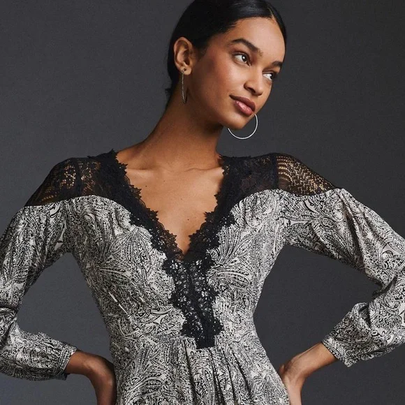 Anthropologie By Anthropologie Lacy V-Neck Mini Dress - Picture 5 of 11